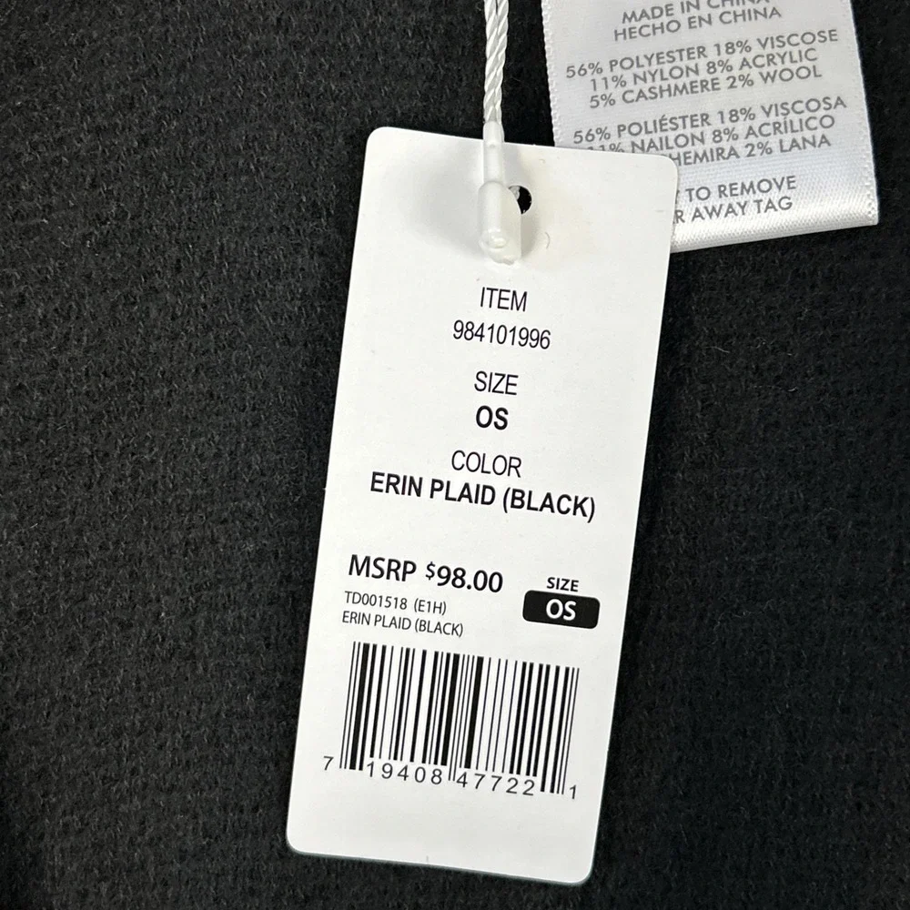 NWT Three Dots Womens Cashmere‎ Shawl Scarf Wool Wraparound Erin Plaid Luxury